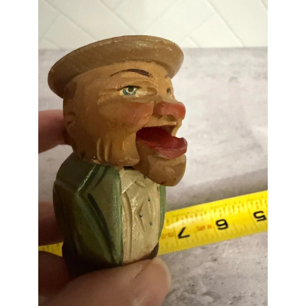 Vintage Hand Carved Wood Mechanical Bottle Stopper Moving Mouth Man Italy Style